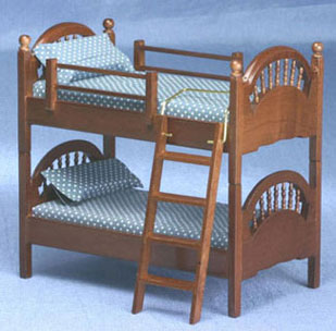 Dollhouse Miniature Spindle Bunkbed, Walnut